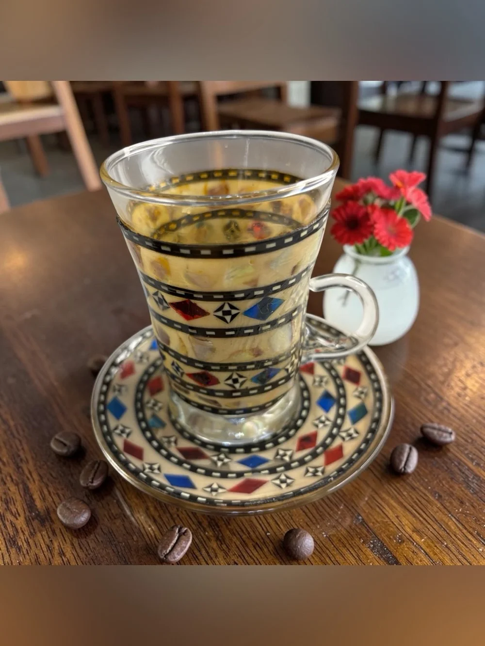 Kutahya Mosaic Geometric Turkish Cup & Saucer Istanbul Topkapi Diamond Pattern
